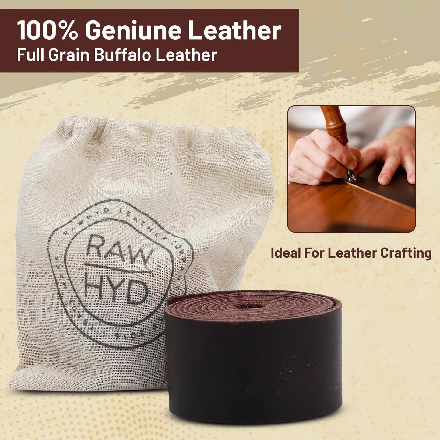 Genuine Buffalo Leather Strap for Crafts - Handcrafted Durable Full Grain Leather Roll - Leathercraft Accessories for Bracelet Making, Belt Making Supplies, Keychains, Dog Collars, & More (1.5” x 60”)