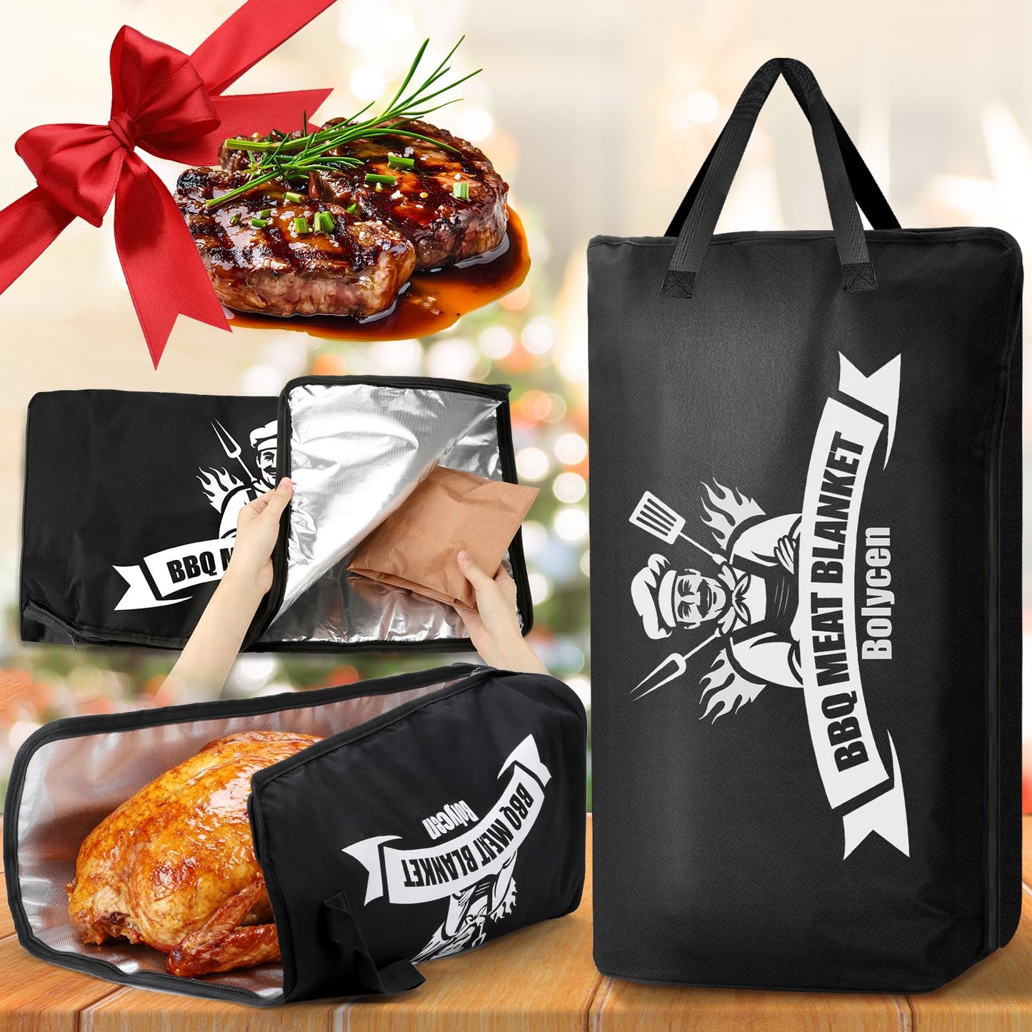 Upgraded BBQ Blanket for Resting Meat - Air Fryer Kitchen Camping Baking Party Essential -Smoker Accessories Brisket Blanket - Insulated Meat Resting Bag with Wide Mouth for Steak/ Pork Shoulder/ Turkey - Birthday Anniversary BBQ Accessories Grilling Gift