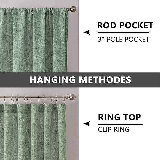 Tollpiz Linen Tier Curtains Rod Pocket Semi Sheer Short Kitchen Curtain Half Burlap Light Filtering Thick Linen Drape for Bathroom, 30 x 30 inches Long, Sage Green, Set of 2 Panels