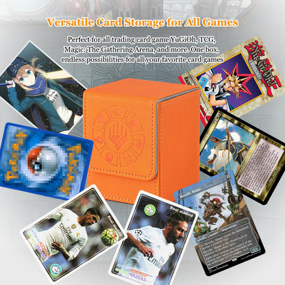 Arkeiliy Card Deck Box, 110+ Storage MTG Deck Box with 50 Pcs Card Sleeve, Collectible Trading Card Cases for Magic Commander and More (Orange)