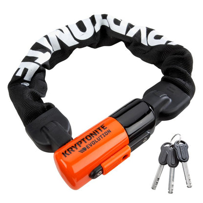 Kryptonite Evolution 1055 Mini Bike Chain Lock, 1.8 Feet Long 10mm Steel Chain Heavy Duty Anti-Theft Sold Secure Gold Bicycle Chain Lock with Keys for E-Bike, Motorcycle, Scooter, Bicycle, Fence