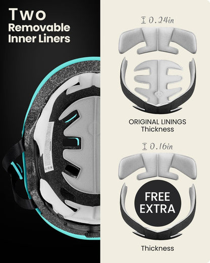 OutdoorMaster Skateboard Cycling Helmet - Two Removable Liners Ventilation Multi-Sport Scooter Roller Skate Inline Skating for Kids, Youth & Adults - M - Mint Green