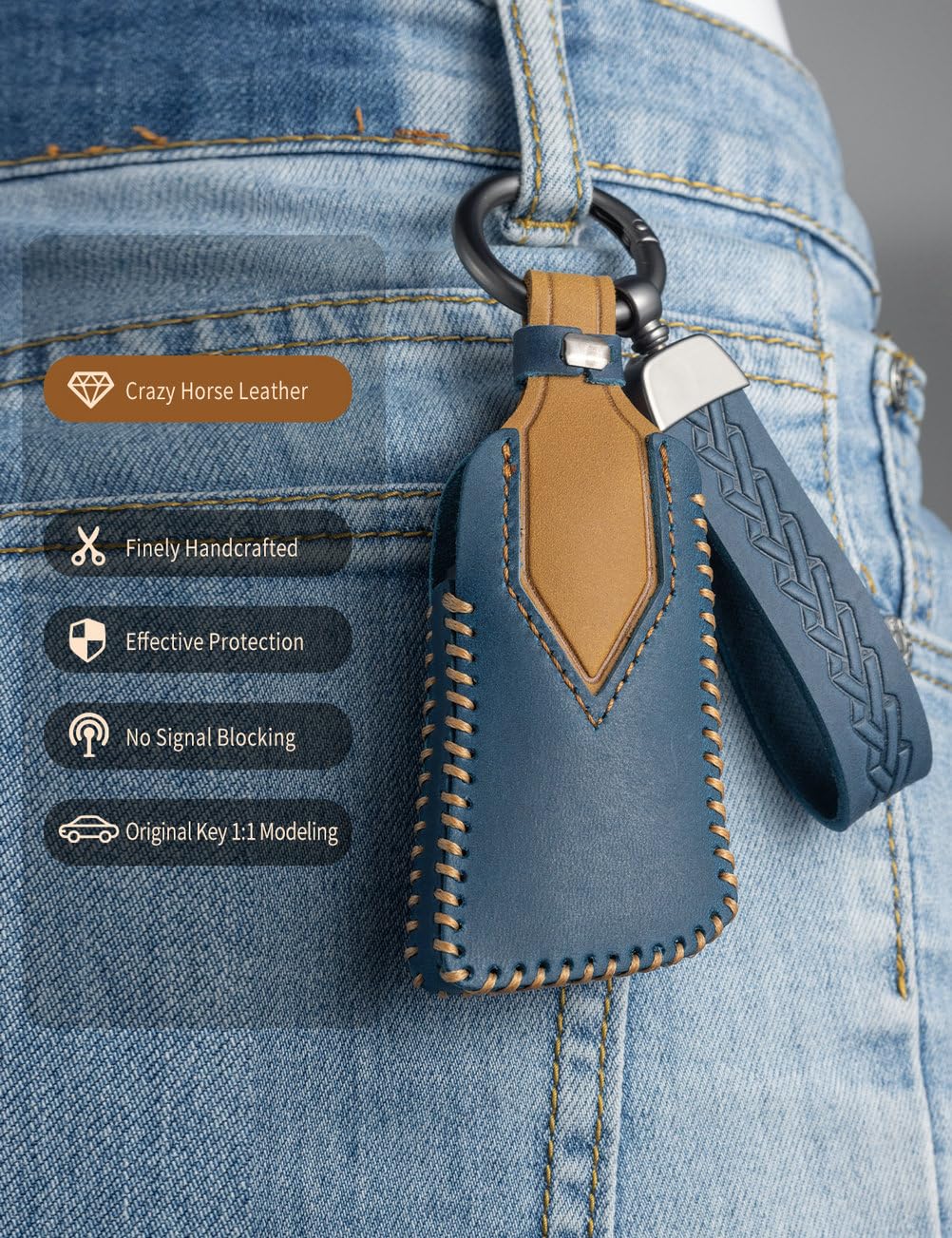 YINEOR for Lexus Key Fob Cover Leather Car Key Case Keychain Fob Holder Compatible for Lexus ES350 ES300h UX200 UX250h LS500 LS500H LC500 LC500h GX460 RX350h 2018-2026 (Blue)