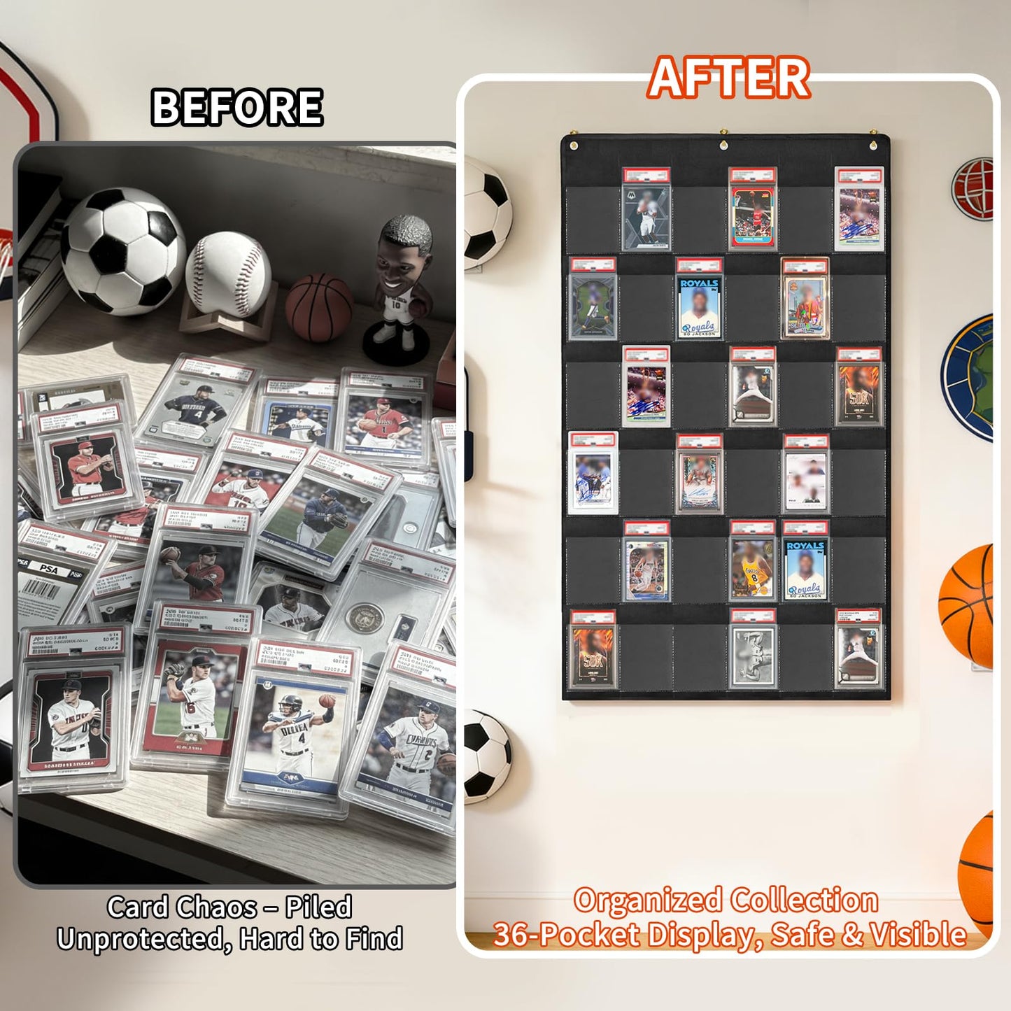 Throjin Card Display case 36 Pocket PAS Graded Card Display for Sports Card Holder for Basketball, Football, Baseball Cards wall Display