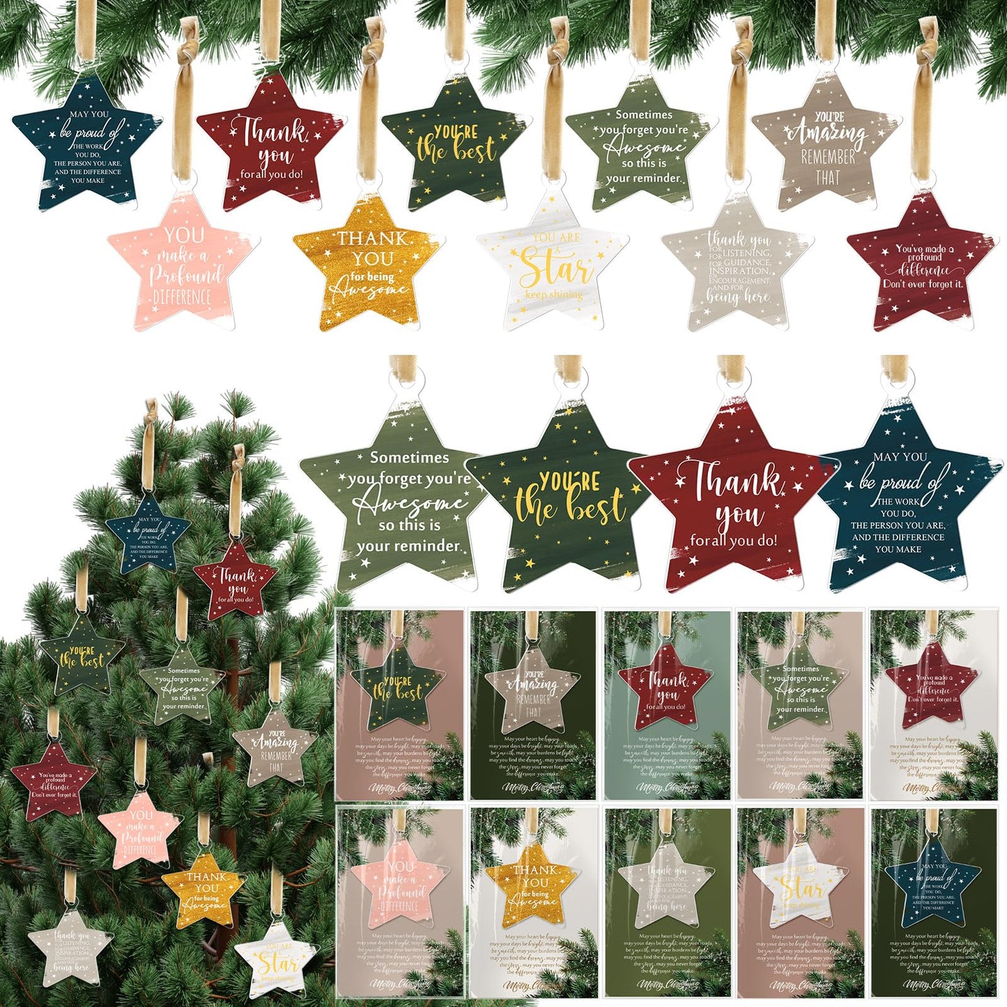 Colingmill 20 Sets Thank You Gifts Office Christmas Ornament for Team Acrylic Xmas Hanging Plaque with Card Employee Appreciation Gift for Coworker Nurse Teacher Staff Group Xmas Tree Decor (Vivid)