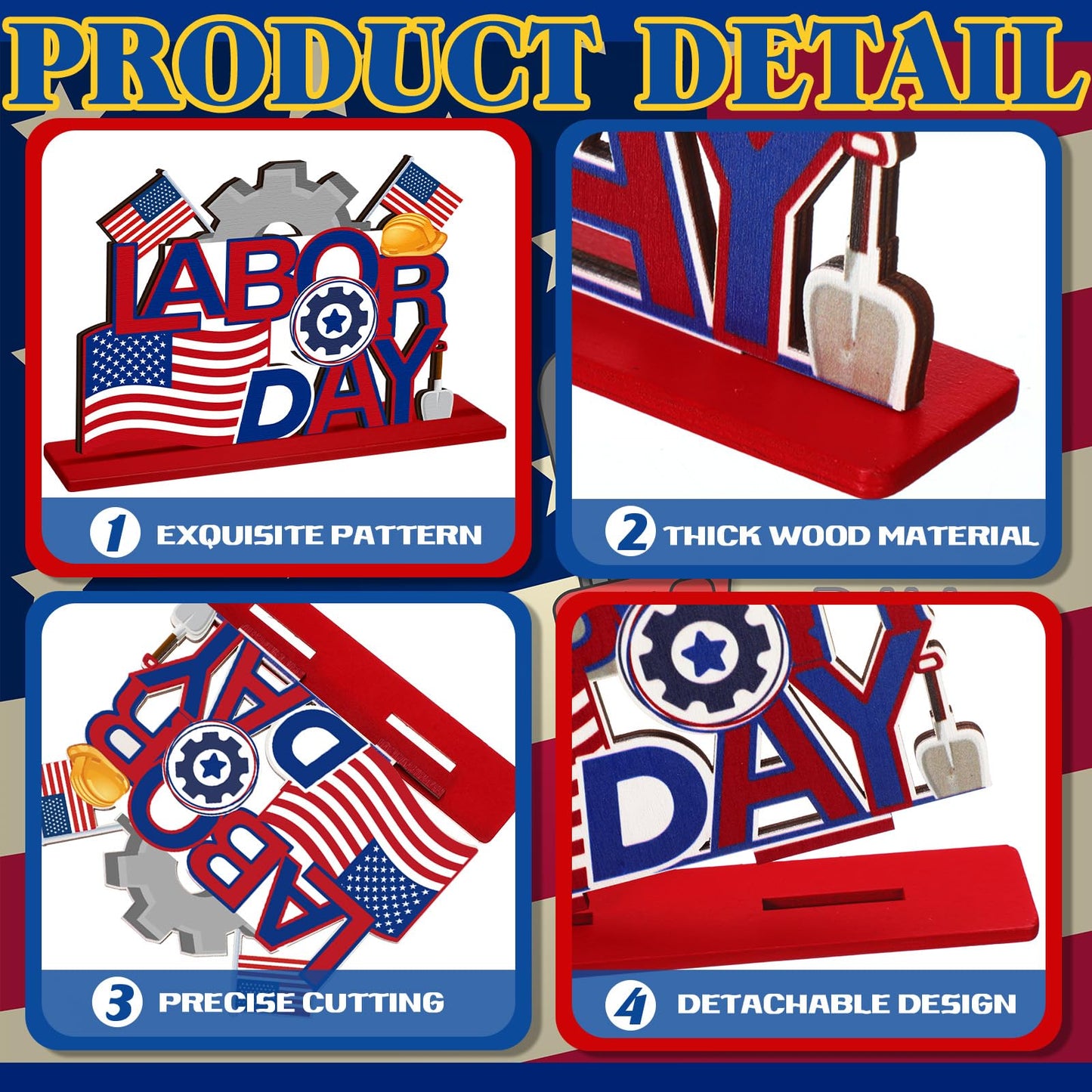6 Pcs Labor Day Decoration Wooden Party Table Centerpieces Supplies Patriotic Theme Table Decorations for American Labor Day Party