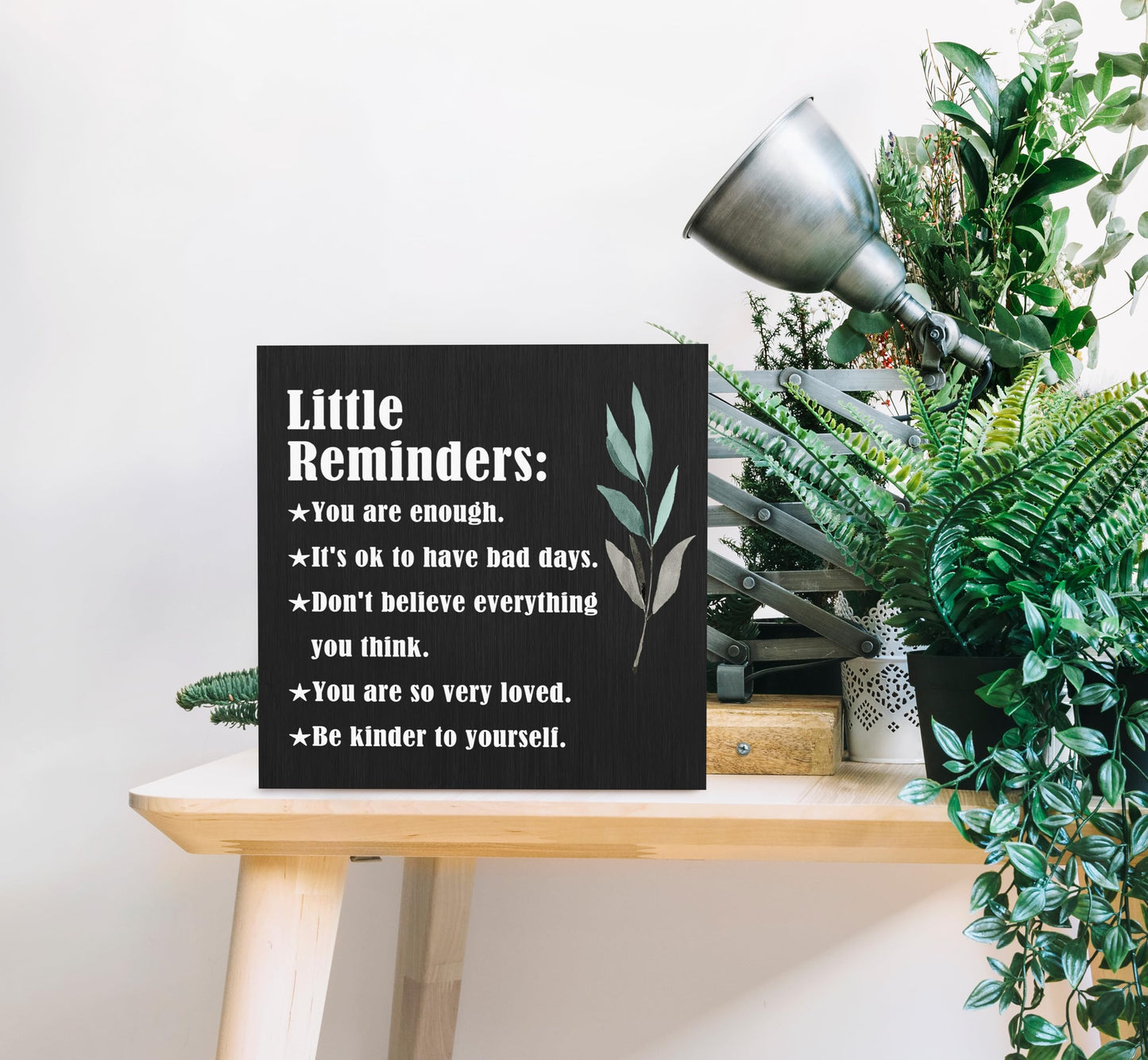 SRADMO Inspirational Little Reminders Wood Box Sign Desk Decor 6x6, Inspirational Desk Decor, College Motivational Positive Affirmation Gifts Box Sign For Office Home Table Shelf Decoration(Black)