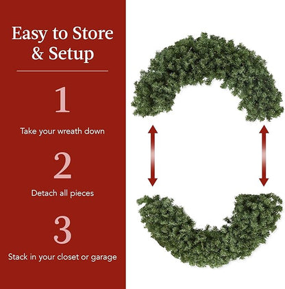 Best Choice Products 60in Large Artificial Pre-Lit Fir Christmas Wreath Holiday Accent Decoration for Door, Mantel w/Red Lighted Bow, 375 LED Lights, 930 PVC Tips, Power Plug-in