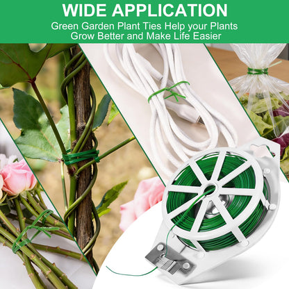 LBOKLING 2 Pack Twist Ties, 525 Feet (160m) Sturdy Garden Plant Ties with Cutter, Rustproof & Flexible Garden Ties for Plant of Gardening, Indoor & Outdoor Home and Office Use (Green)