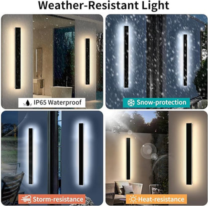 Mikeru 47.2inch Outdoor Wall Light Fixtures, 10%-100% Dimmable Black Exterior Wall Sconces, 3000k-6000k Acrylic Invisible Exterior Wall Light for Porch Modern Outdoor Wall Mount Lighting for House