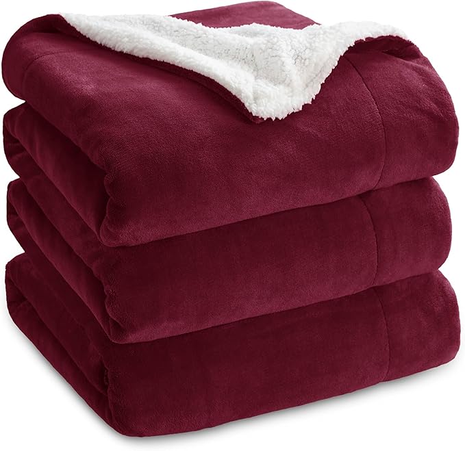 Bedsure GentleSoft Sherpa Fleece Blankets Queen Size for Bed - Thick and Warm Throw for Women, Soft Fuzzy Plush Queen Christmas Blanket for Winter, Burgundy, 90x90 Inches