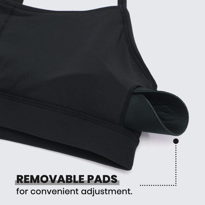 CRZ YOGA Butterluxe Womens Y Back Sports Bra - Padded Racerback Low Impact Spaghetti Thin Strap Workout Yoga Top Black Medium