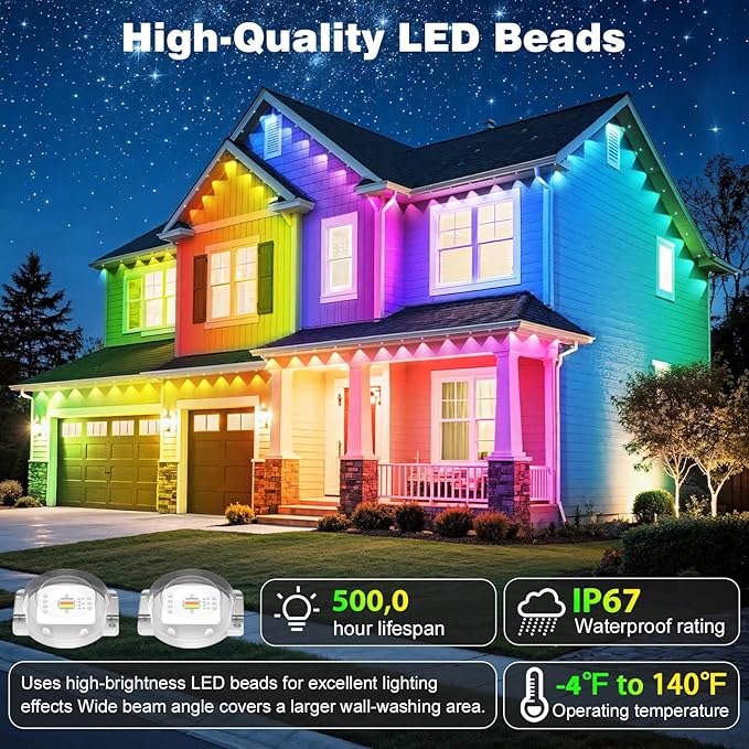 LITSOUL 400FT Permanent Outdoor Lights for House Waterproof, Smart RGB Eave LED Lighting with 16 Million Colors, IP67 Outdoor Strip Lights for Christmas Halloween Holiday Daily Decorations (400FT)
