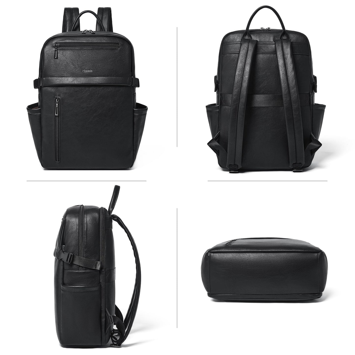 Mroede Leather Laptop Backpack for Women, 15.6 Inch Laptop Travel Backpack Purse Large Capacity Computer Bag, Casual Daypack Nurse Bag College Bookbag for School, Black