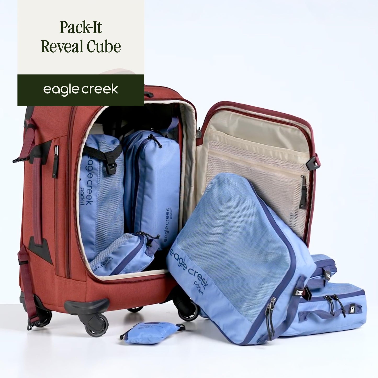 Eagle Creek Pack-It Reveal Cube Set - Packing Cubes for Compartmentalizing Luggage - Durable - Ultra-Lightweight - Water-Resistant - Easy Grab Zipper Pull - Mesh Windows - Mandarin - XS/S/M