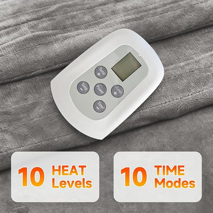 Heated Blanket Electric Blanket King 100"x90" Heating Blanket with Dual Control 10 Heat Levels & 10 Hours Auto-Off Overheat Protection Cozy Soft Flannel King Size Blanket Fast Heating Machine Washable