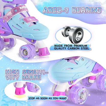 2PM SPORTS Kids Roller Skates Girls Ages 5-8 8-12 3-5 4-6 6-12 with Light Up Wheels, Outdoor Indoor Rollerskates for Girls Toddler Youth Beginner Size 10C 11C 12C 13C 1 2 3 4 5 6 Purple Snowflakes