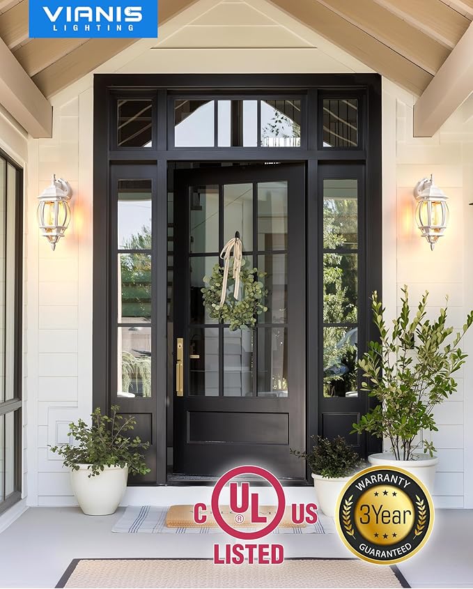 VIANIS White Porch Lights Outdoor, 2 Pack Dusk to Dawn Exterior Lighting Fixtures for House, Modern Outdoor Wall Sconce Lantern for Patio Coach, Anti-Rust Waterproof Outdoor Garage Lights Wall Mount