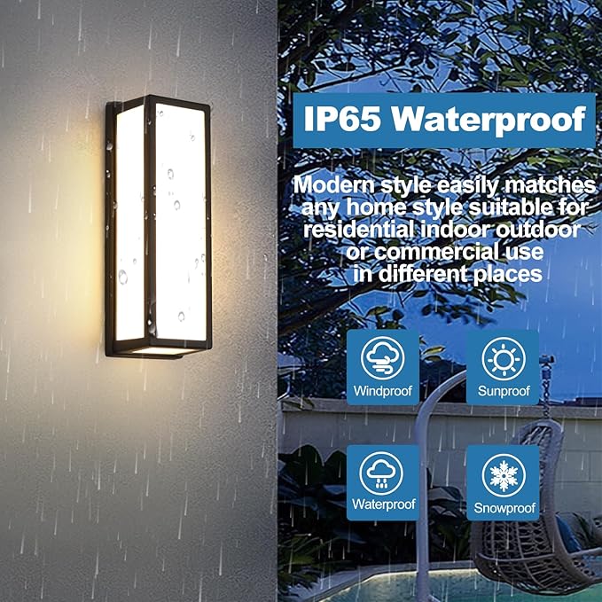 2-Pack Outdoor Wall Light LED 30W Aluminum - Black Modern Exterior Sconce,3000K Warm,Waterproof Rectangular Porch Wall Mount Lighting Brightens to Patio,Garage,Front Door