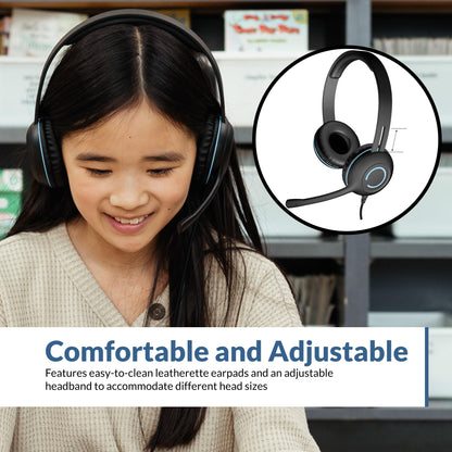 Cyber Acoustics Stereo USB Headset (AC-5008A), in-line Controls for Volume & Mic Mute, Adjustable Mic Boom for PC & Mac, Perfect for Classroom or Home