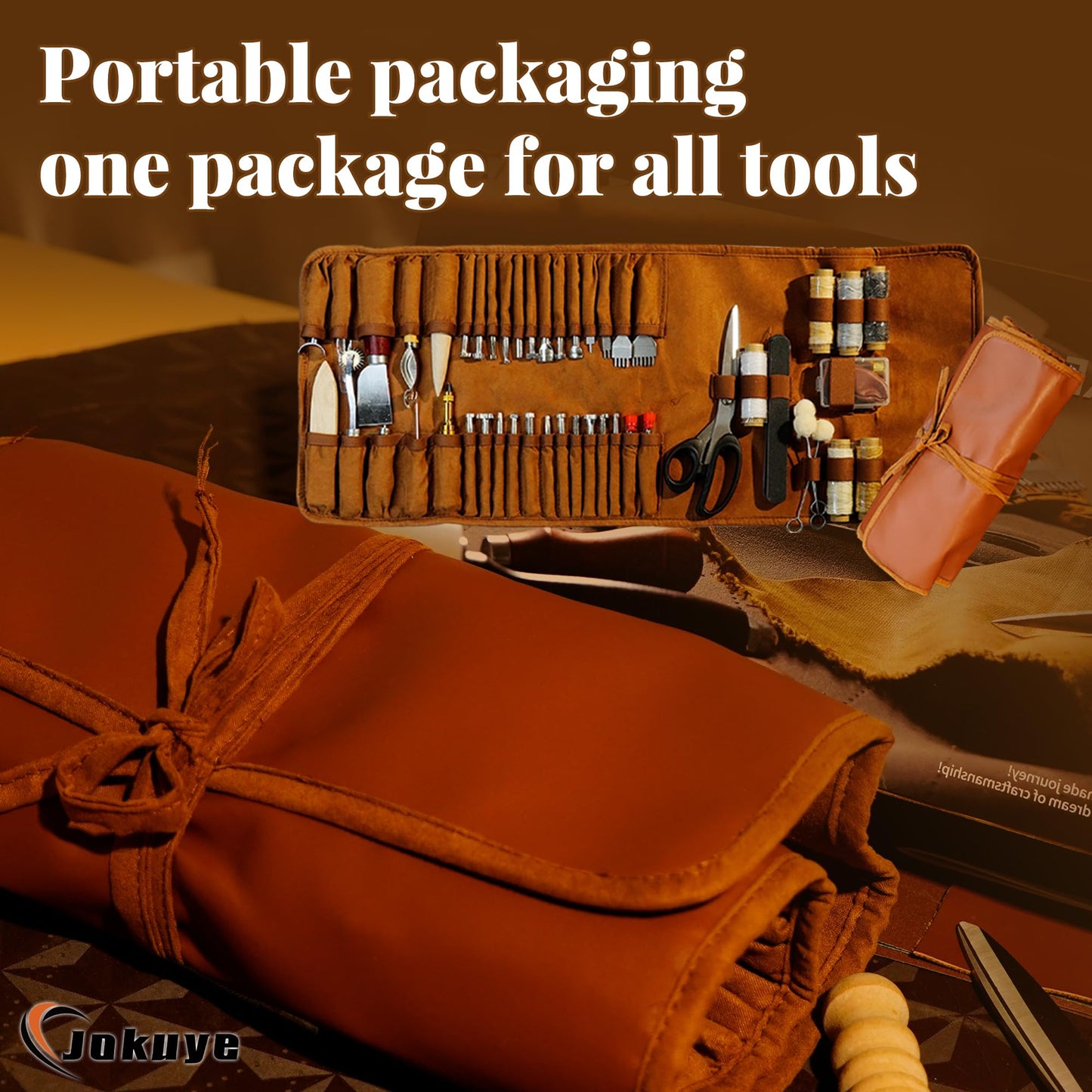 Jokuye Leather Working Tools Kit, Professional Leather Craft Tools for Carving, Stamping, Sewing, Punching, Cutting, Beveling with Durable Storage Bag, Tooling Kit for Crafting, Repair & DIY Projects