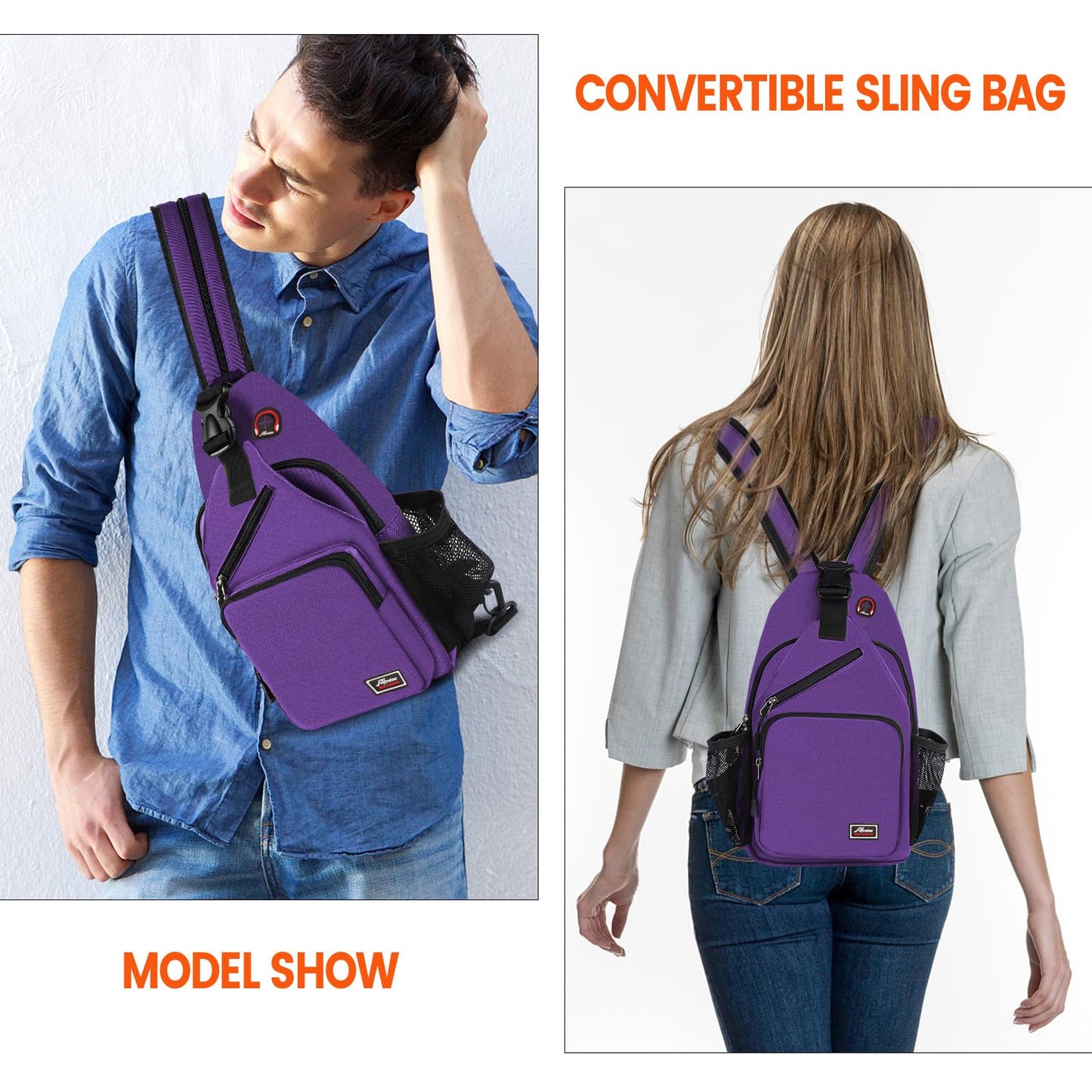 Afreter Crossbody Sling Backpack Men and Women Sling Bag Shoulder Backpack Travel Hiking Chest Bag Daypack (Purple)