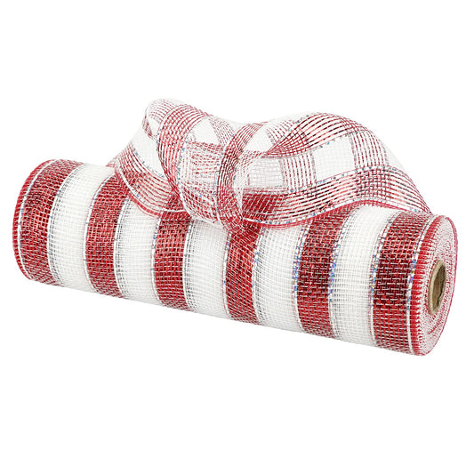 MEEDEE Red and White Deco Mesh Metallic Striped Ribbon 10 Inch Candy Cane Mesh Ribbon for Christmas Tree, Garland, Staircase, Mailbox, Centerpiece, Wreaths, Decorating and Crafts (30 Feet)