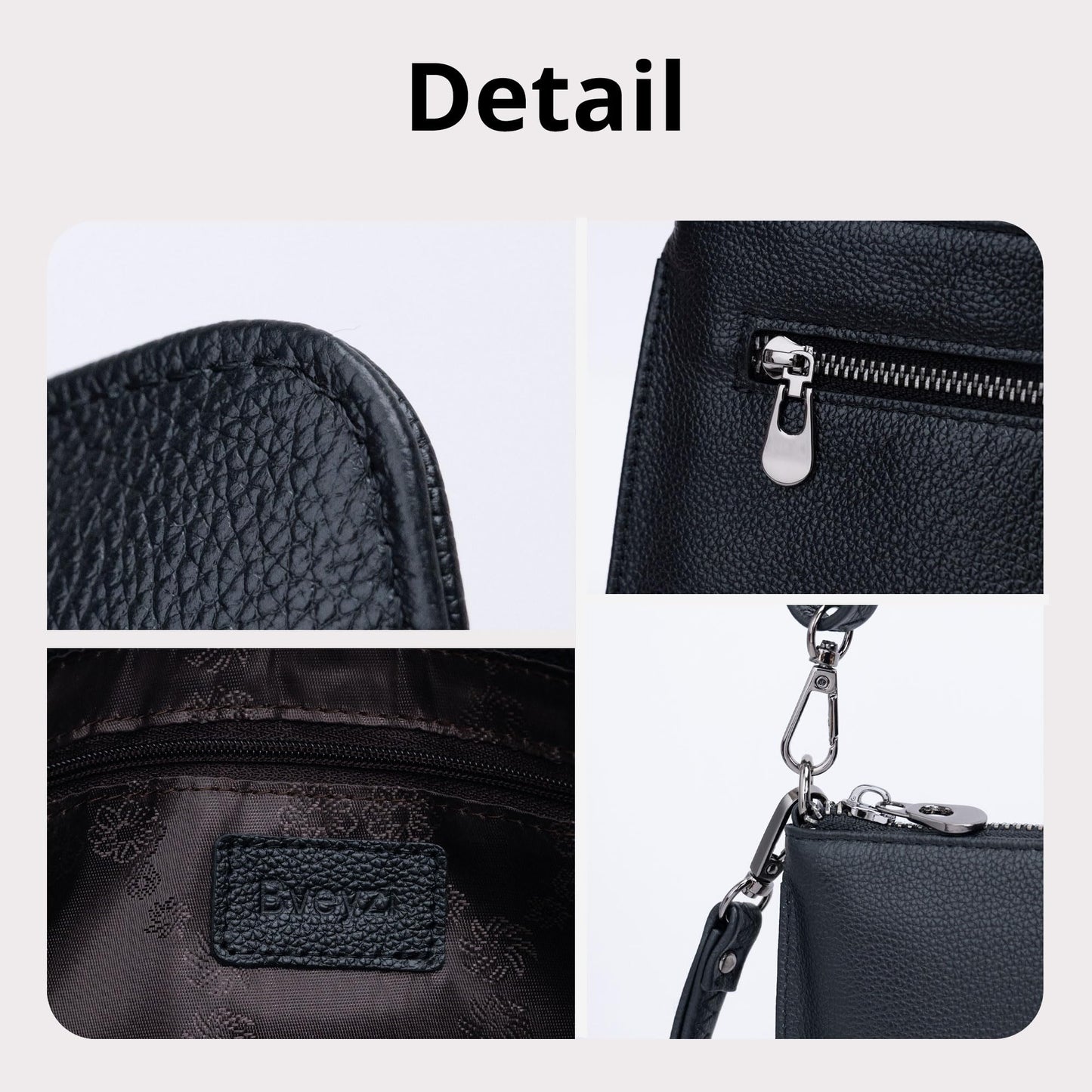 Bveyzi Genuine Leather Wristlet Purses for Women, Envelope Clutch Wallet Small Crossbody Bags for Dressy Evening (Black)