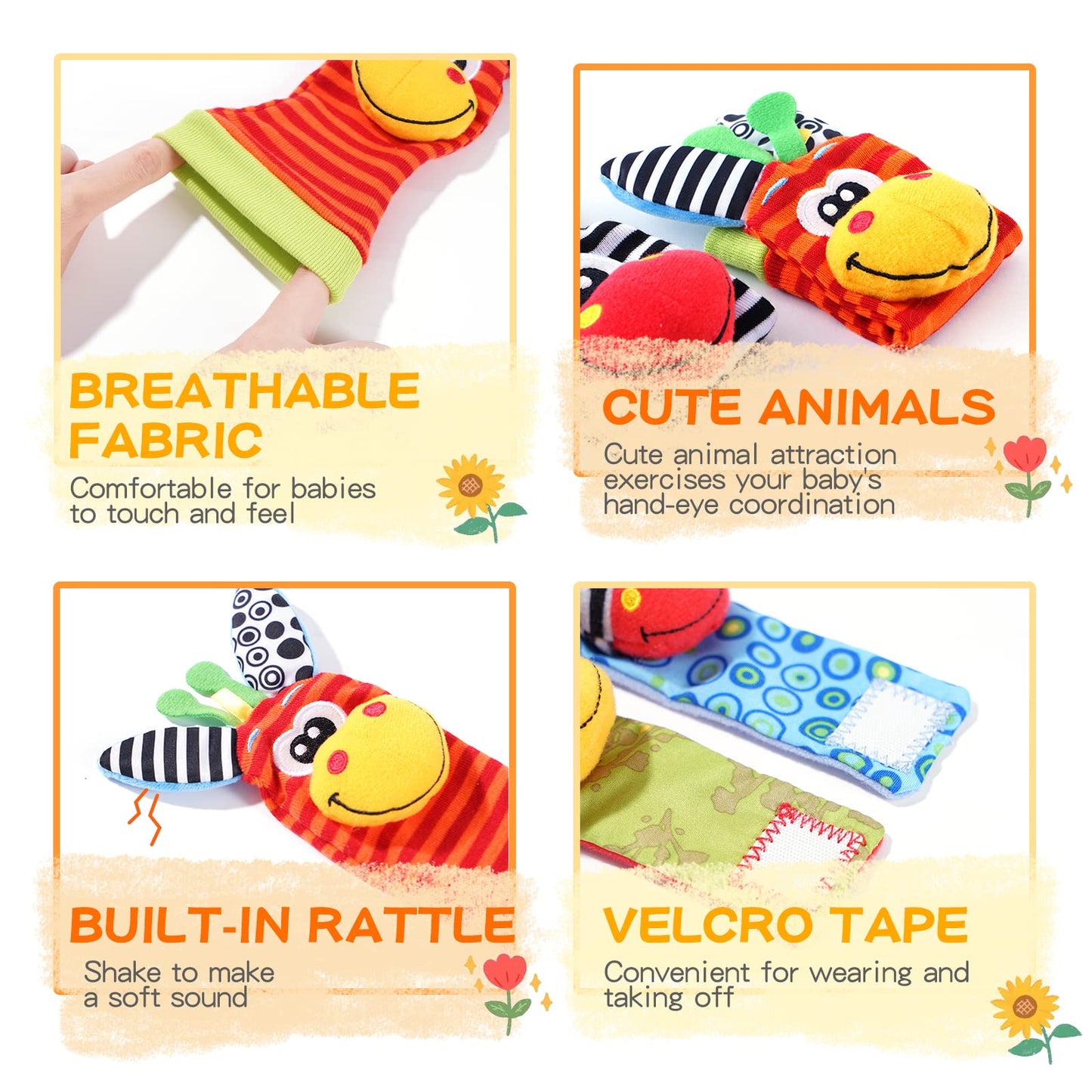PHEZAPA Baby Toys 0-6 Months, Wrist Rattles Foot Finder Socks Set, Infant Rattle Socks and rattles Wrist, Soft Newborn Sensory Toys,Infant Wrist Rattles for Babies 0-6 Months,Baby Gifts 6-12 Months