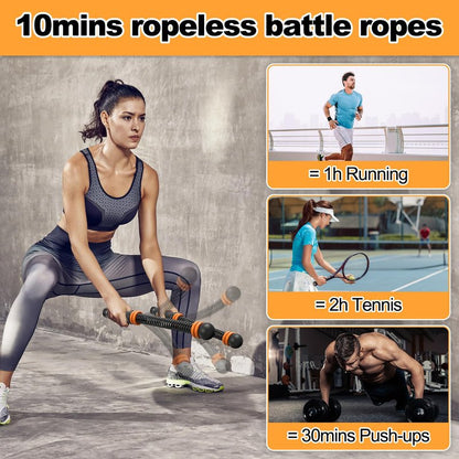 2PCS Adjustable Weighted Ropeless Battle Ropes, Heavy Duty Cordless Battle Rope for HIIT & Cardio Full-Body Workout Tool with Non-Slip Spiral Handles, Home Gym Equipment for Women & Men (Black)