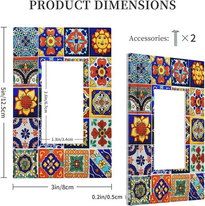 Traditional Colorful Talavera Mexican Spanish Moroccan Tiles Single Rocker/Decora Light Switch Plate Decorative 1 Gang Outlet Cover Faceplate GFCI Electrical Receptacle Wallplate Dimmer for Home Decor