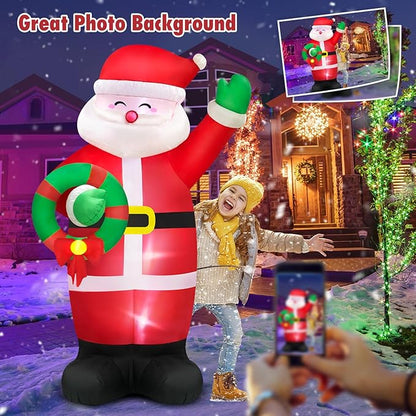 Danxilu Christmas Inflatables Outdoor Decorations 6 FT Santa with Wreath Built-in LED Lights, Inflatable Santa Claus Waving Hand Blow up Yard Decor for Outside Garden Lawn Xmas Holiday Party