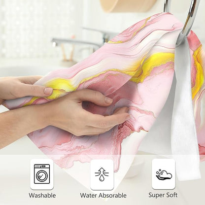 Pink Rose Gold Bath Towels Decorative Set of 2 Pink Marble Bathroom Hand Towels for Bathroom Kitchen Home Spa Hotel Yoga 14"x28"