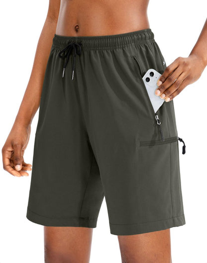 SANTINY Women's 5''/ 7''/9'' Hiking Cargo Shorts Quick Dry Lightweight Summer Shorts for Women Athletic Golf Zipper Pockets(Army Green_XL)