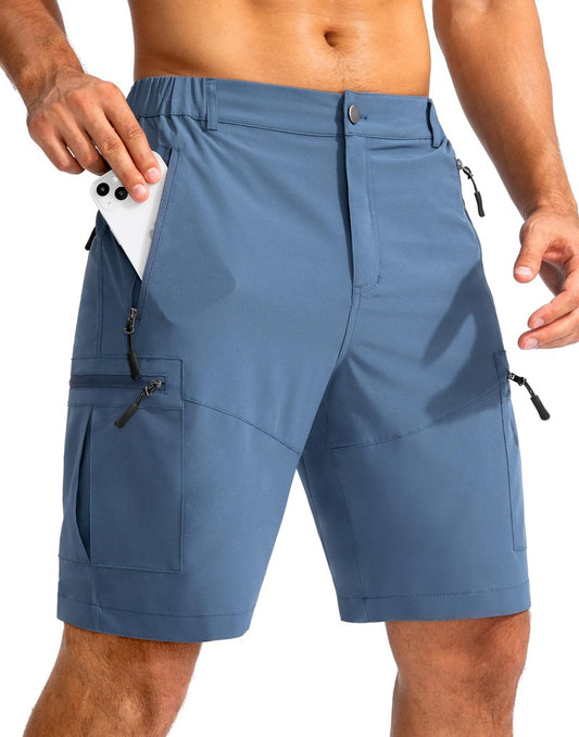 Pudolla Men's Hiking Cargo Shorts 9" Lightweight Outdoor Work Shorts for Men Travel Golf Camping Casual with 5 Zipper Pockets(Blue Medium)