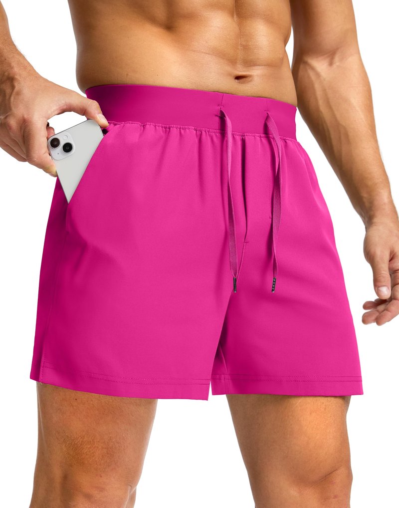 Soothfeel Men's Running Shorts with Zipper Pockets 9"/ 7"/ 5" Lightweight Quick Dry Basketball Gym Workout Athletic Shorts for Men (Hot Pink, XS)