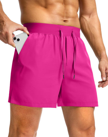 Soothfeel Men's Running Shorts with Zipper Pockets 9"/ 7"/ 5" Lightweight Quick Dry Basketball Gym Workout Athletic Shorts for Men (Hot Pink, S)