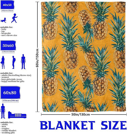 Yellow Pineapple Fruit Throw Blanket for Boys Girls Kids Adults Women, Fuzzy Warm Soft Cozy Flannel Blankets Gifts for Bedroom, Couch, Travel, Home Decor 50x60 in