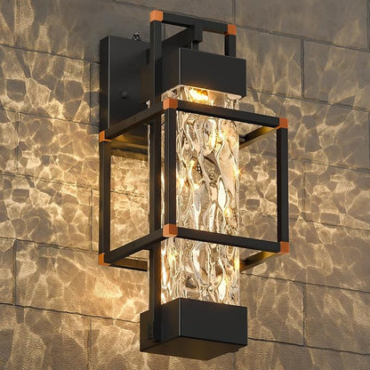 1 Pack Dusk to Dawn Outdoor Lighting Fixtures Wall Mount, Dimmable Exterior Front Porch Lights for Outside, Sensor Wall Lantern Lamps Waterproof, Black Lights with Orange Interface for House, Garage