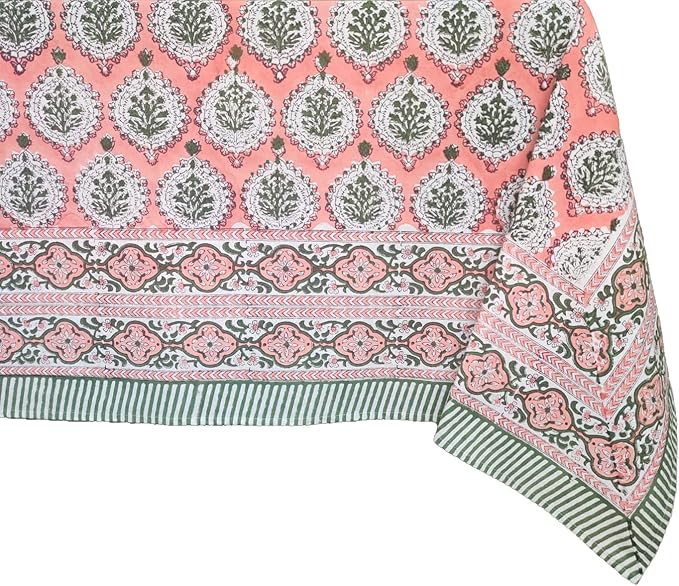 ATOSII Kari 100% Cotton Fall Tablecloth, Handblock Print Rectangle Table Cover for Kitchen Dining Linen I Parties, Thanksgiving, Christmas, Wedding, Fall Decor Table Cloth 60 X 90 Inches