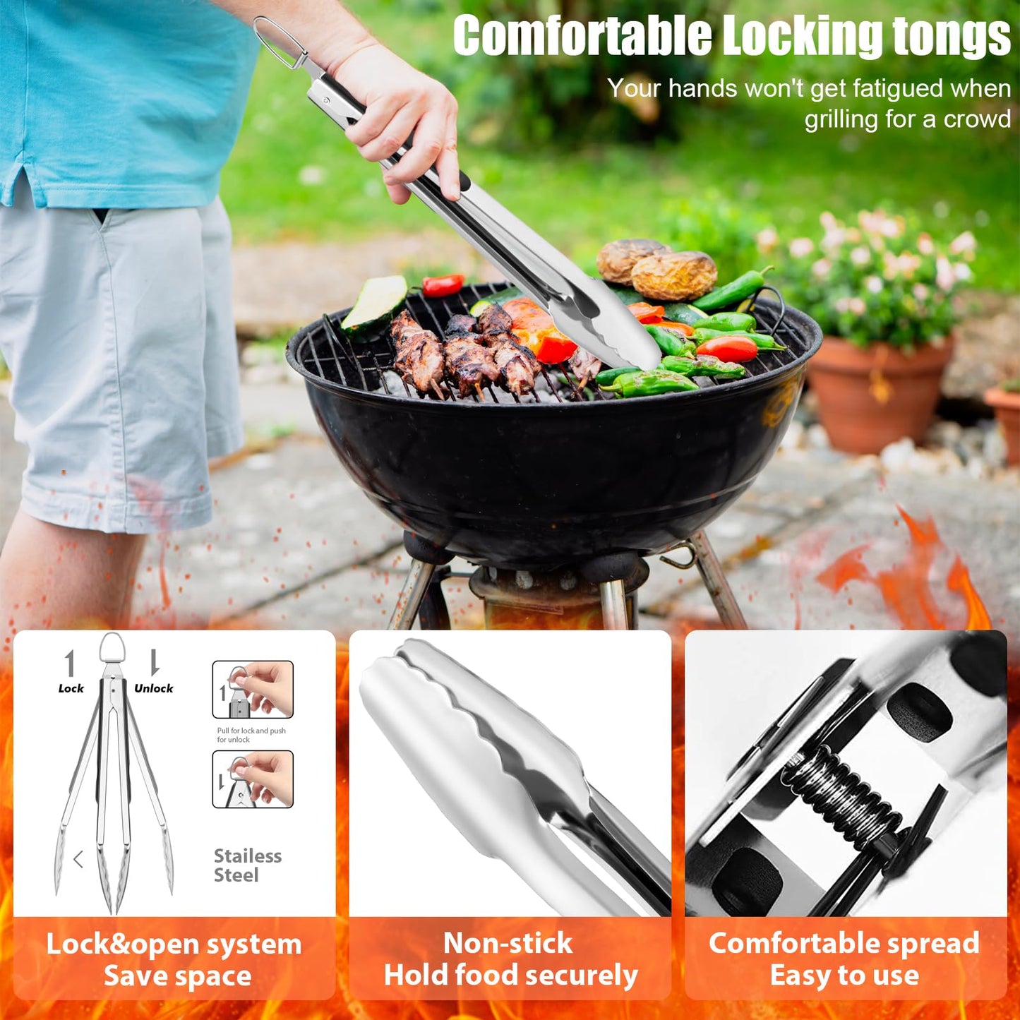 RINPIR 31pcs BBQ Grill Accessories Gifts for Men Dad, Heavy Duty Grilling Tools Gift Set for Father's Day, Stainless Steel BBQ Utensils Kit with Mats, Grill Brush in Carrying Bag Black