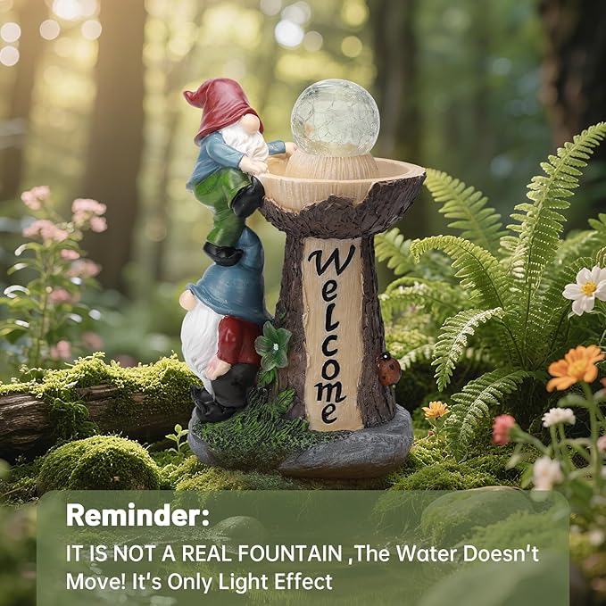 Solar Gnome Statue with Glowing Globe Light,Weatherproof Resin Garden Figurine Decor Auto On/Off - for Patio,Yard & Housewarming (Reminder: IT is NOT A Real Fountain)