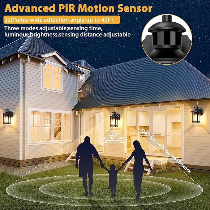 Porch Lights with Outlet, 2 Pack Outdoor Motion Sensor Lights, Dusk to Dawn Exterior Light Fixture, Anti-Rust Waterproof Outdoor Wall Light, Aluminum Outside Lights for House Patio Front Door Garage