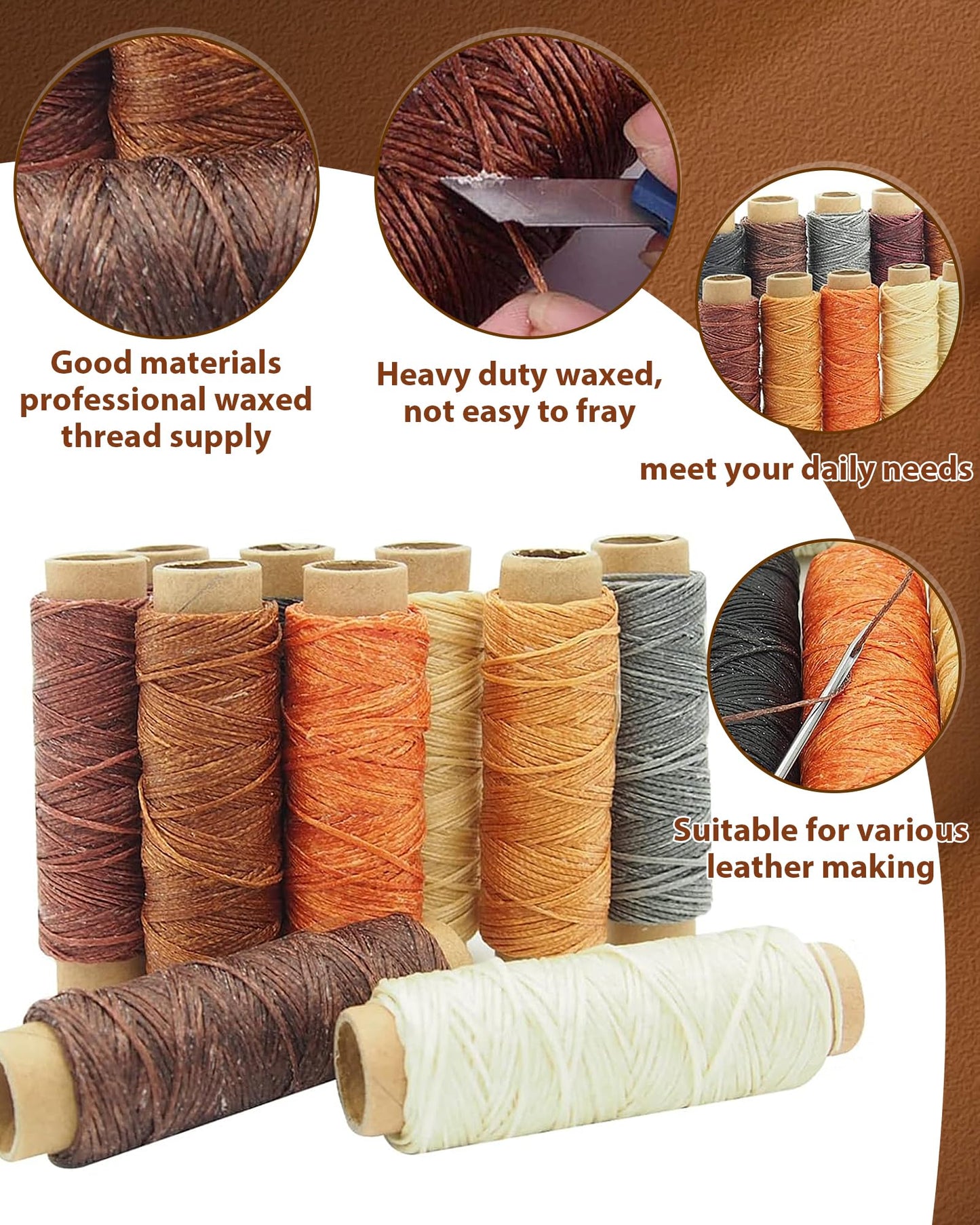 PLANTIONAL Leather Working Tools for Beginners: Professional Leather Craft Kit with Waxed Thread Groover Awl Stitching Punch for Leathercraft Adults Gifts 02
