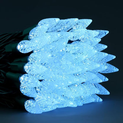 140 Cool White Strawberry One-Piece LED Christmas Lights, Pack of 2 Strands 70 Count 36 ft, High Waterproof UL Certified C6 Outdoor String Lights (Cool White - Green Cord)
