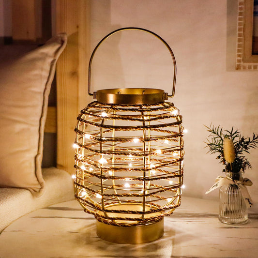 Uni-gifts Battery Operated Table Lamp 7.7 "H Metal Cage LED Cordless Lamp with 6-Hour Timer, Vintage Decorative Fairy Lights Lantern for Indoor/Outdoor Bedrooms Weddings Parties Patio Events
