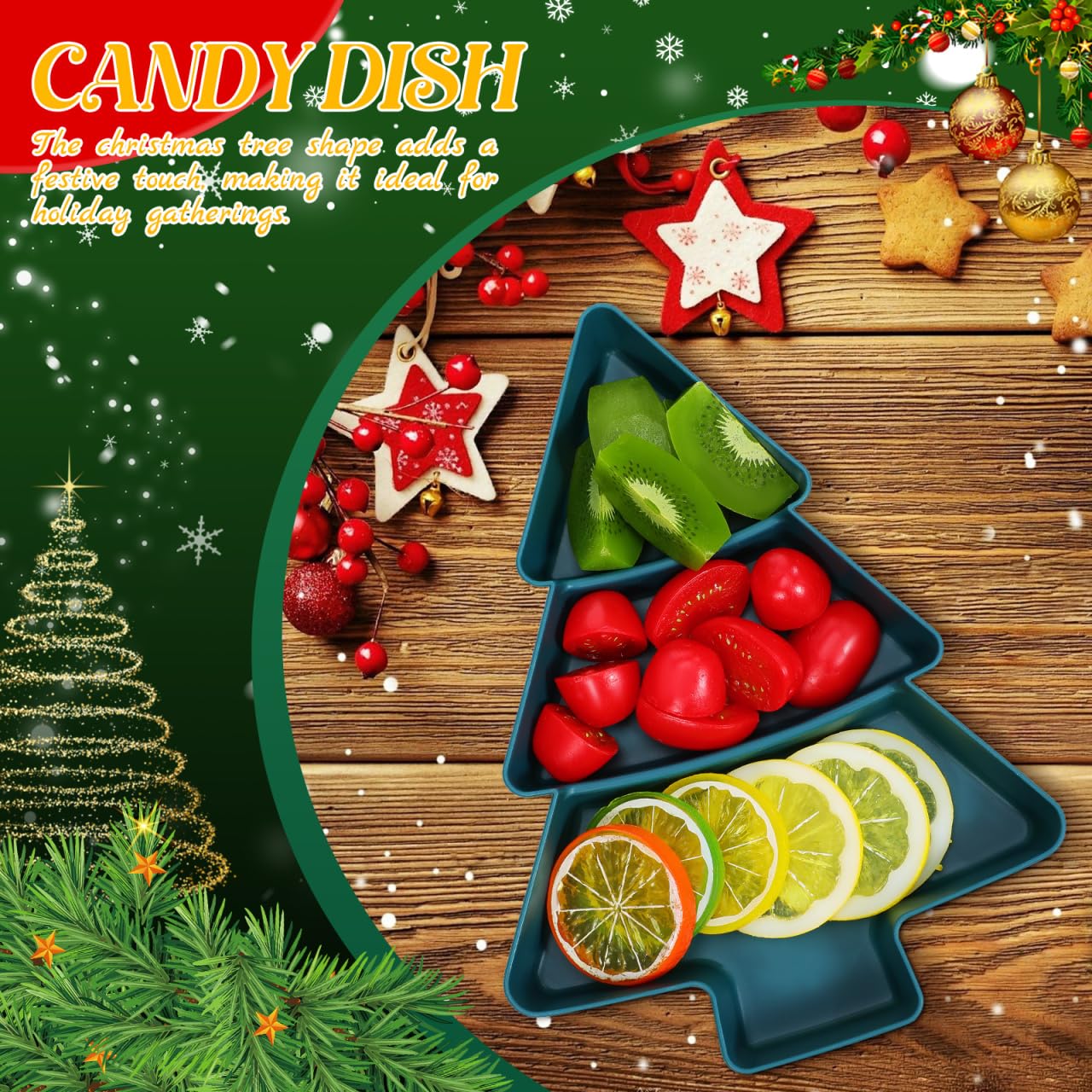 DEARMAMY Christmas Tree Snack Tray Set of 3 - Red Green White Plastic Divided Serving Plates for Holiday Parties, Candy, Nuts, Fruits, And Appetizers, Christmas Tree Shaped Platters for Entertaining