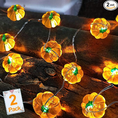 TURNMEON 2 Pack 3D Thanksgiving Pumpkin Lights Thanksgiving Decorations, Total 20Ft 40LED Warm White Pumpkin String Lights Battery Operated Thanksgiving Light Thanksgiving Decor Fall Home Indoor Decor