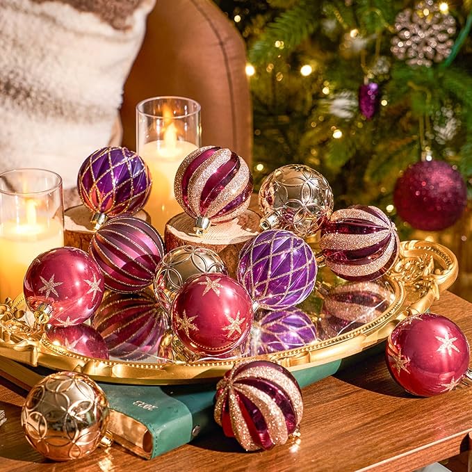 JORNOY Christmas Balls Ornaments, 30ct Shatterproof Xmas Tree Decorations, Hanging Bulbs Baubles Set with String for Holiday Home Party Decor, 2.36 inch/60mm, Jewel Tone
