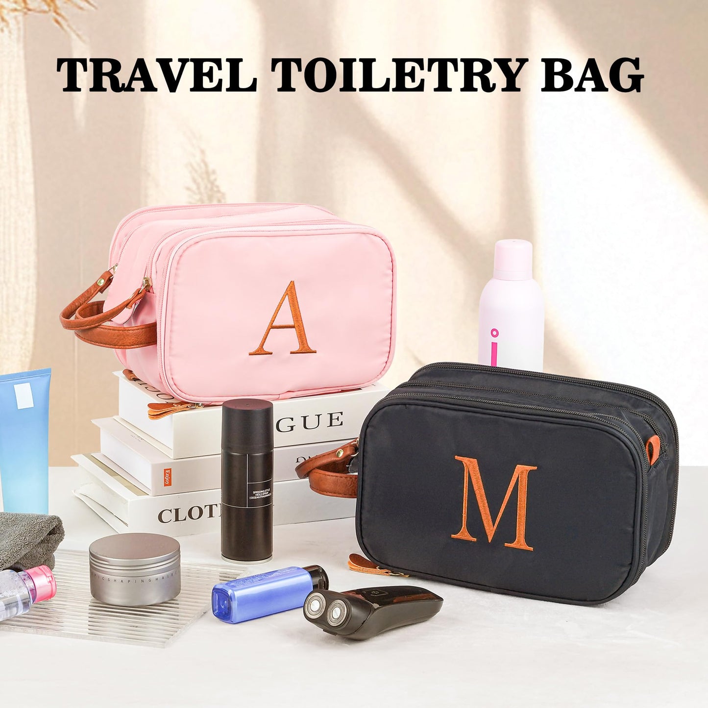 YOOLIFE Travel Toiletry Bag - Toiletry Bag for Men | Fathers Dad Gifts for Husband Boyfriend, Personalized Birthday Gifts for Men, Travel Essentials Dopp Kit Letter A Black